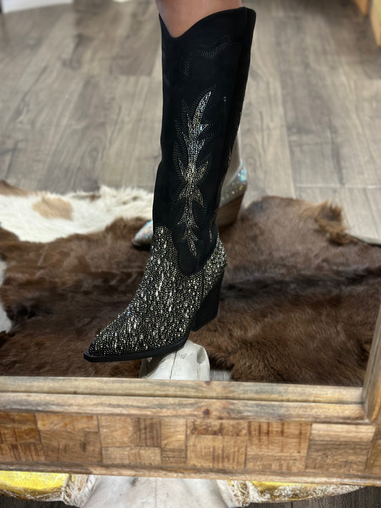 Bota rhinestone negra
